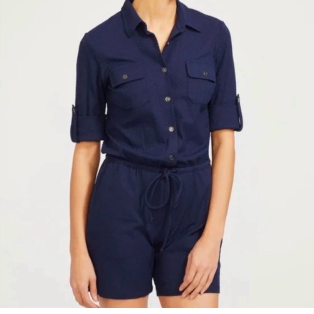 J. McLaughlin Navy Button-Up Jumpsuit